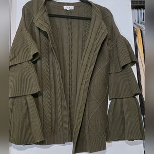THML Olive Green Ruffled Sleeve Cardigan Size XS